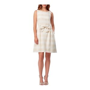 Tahari ASL Champagne/Gold Sleeveless Metallic Jacquard Stripe Dress